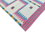 Modern Handmade Cotton Rug, 5x7 Pink And Cream Geometric Rug-6781