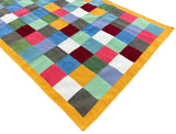 Modern Handmade Woolen Rug, 4x8 Multicolor Checked Dhurrie Runner -6785
