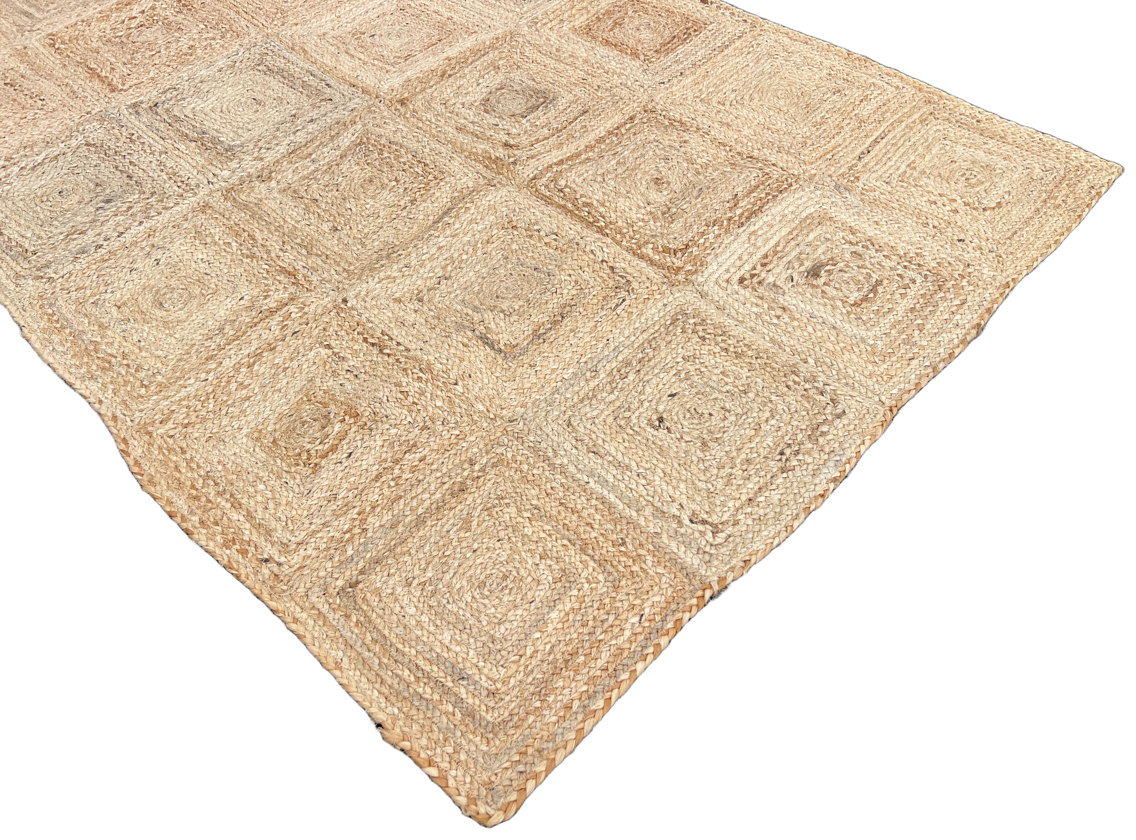 Modern Handmade Natural Jute Checker Board Rug Indian Dhurrie -8046