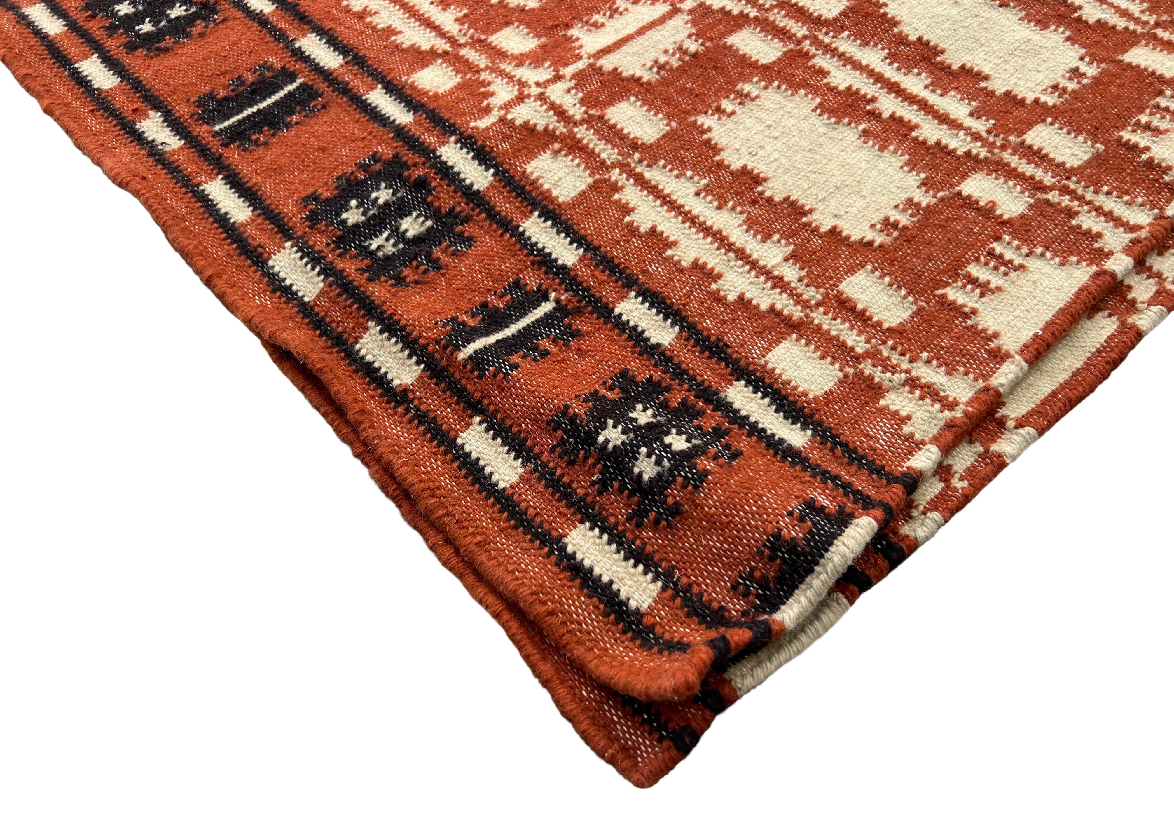 New Zealand Wool Cream, Terracotta And Brown 2.5x21.5 feet Geometric Runner