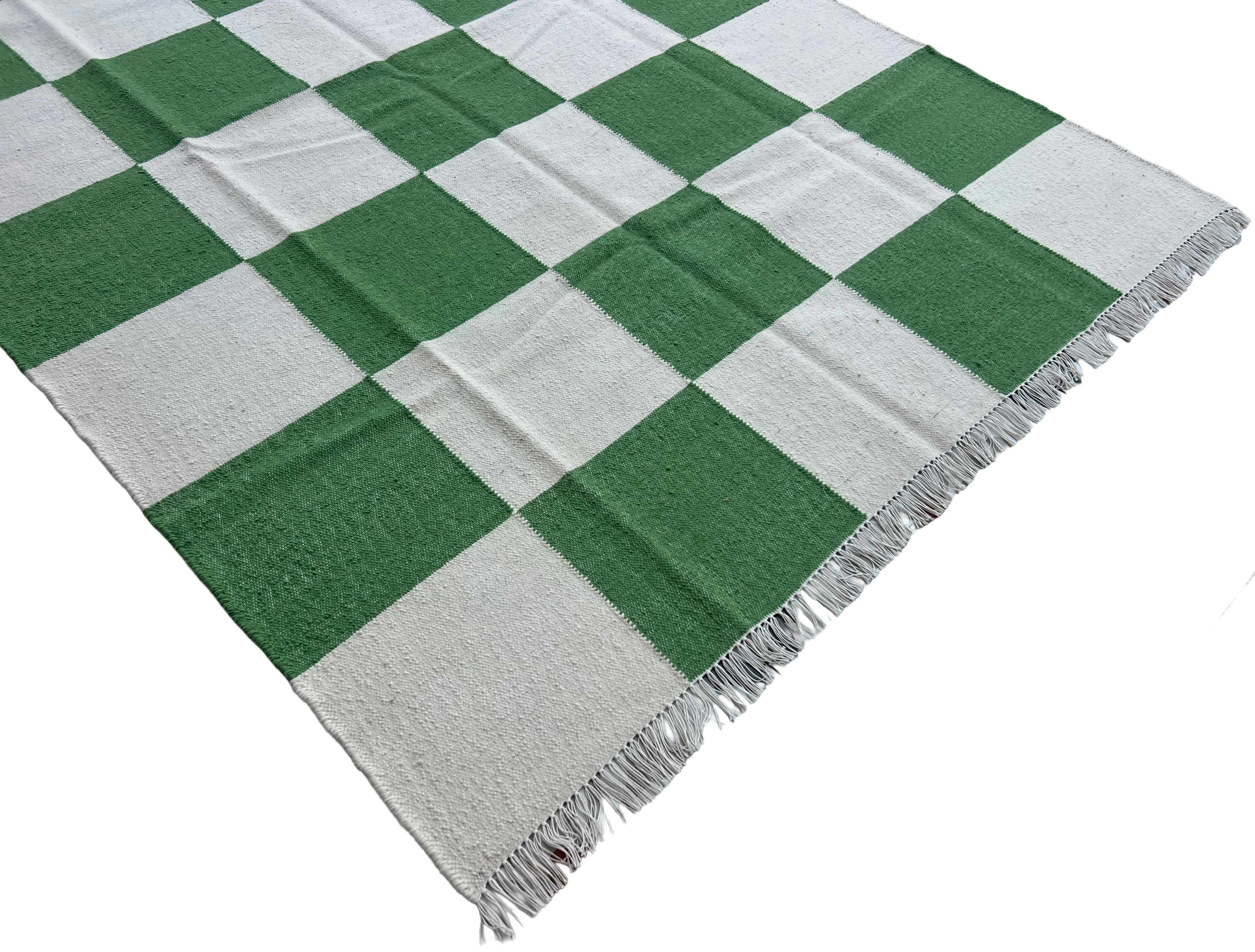 Modern Handmade New Zealand Wool Moss Green And Cream Checker Board Area Rug-6828