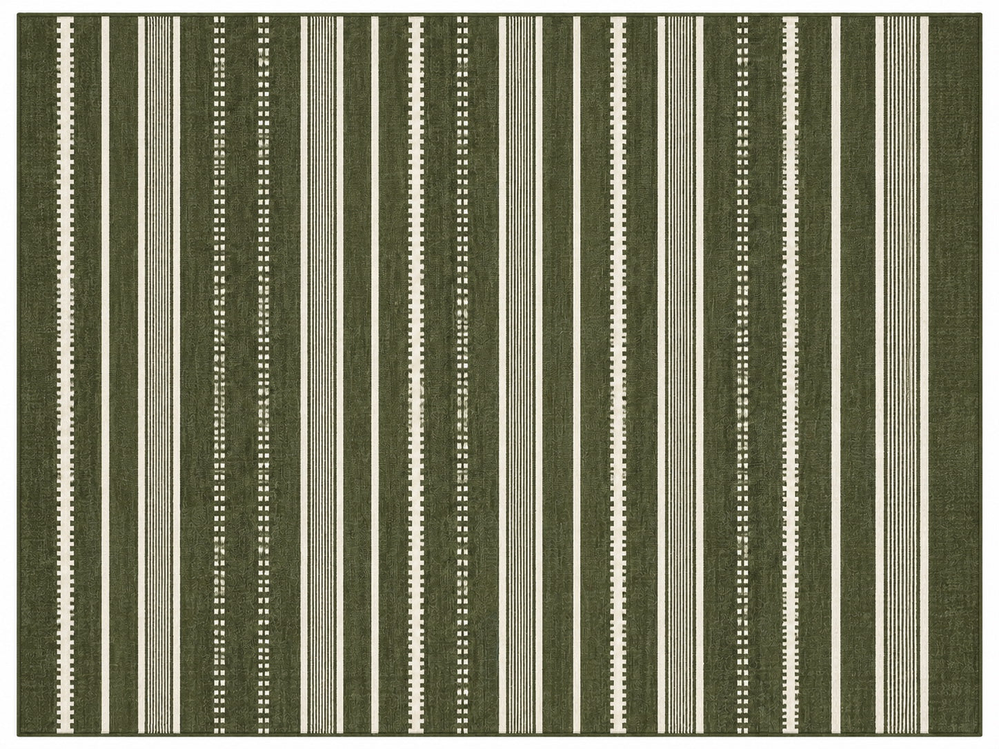 Modern Handmade Woolen Olive Green And White Striped Rug-6837