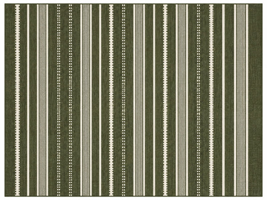Modern Handmade Woolen Olive Green And White Striped Rug-6837