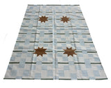 Modern Handmade Cotton Rug, 5'x8' Sky Blue, Sage Green And Cream Star And Dash Striped Rug-6825