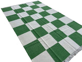 Modern Handmade New Zealand Wool Moss Green And Cream Checker Board Area Rug-6828