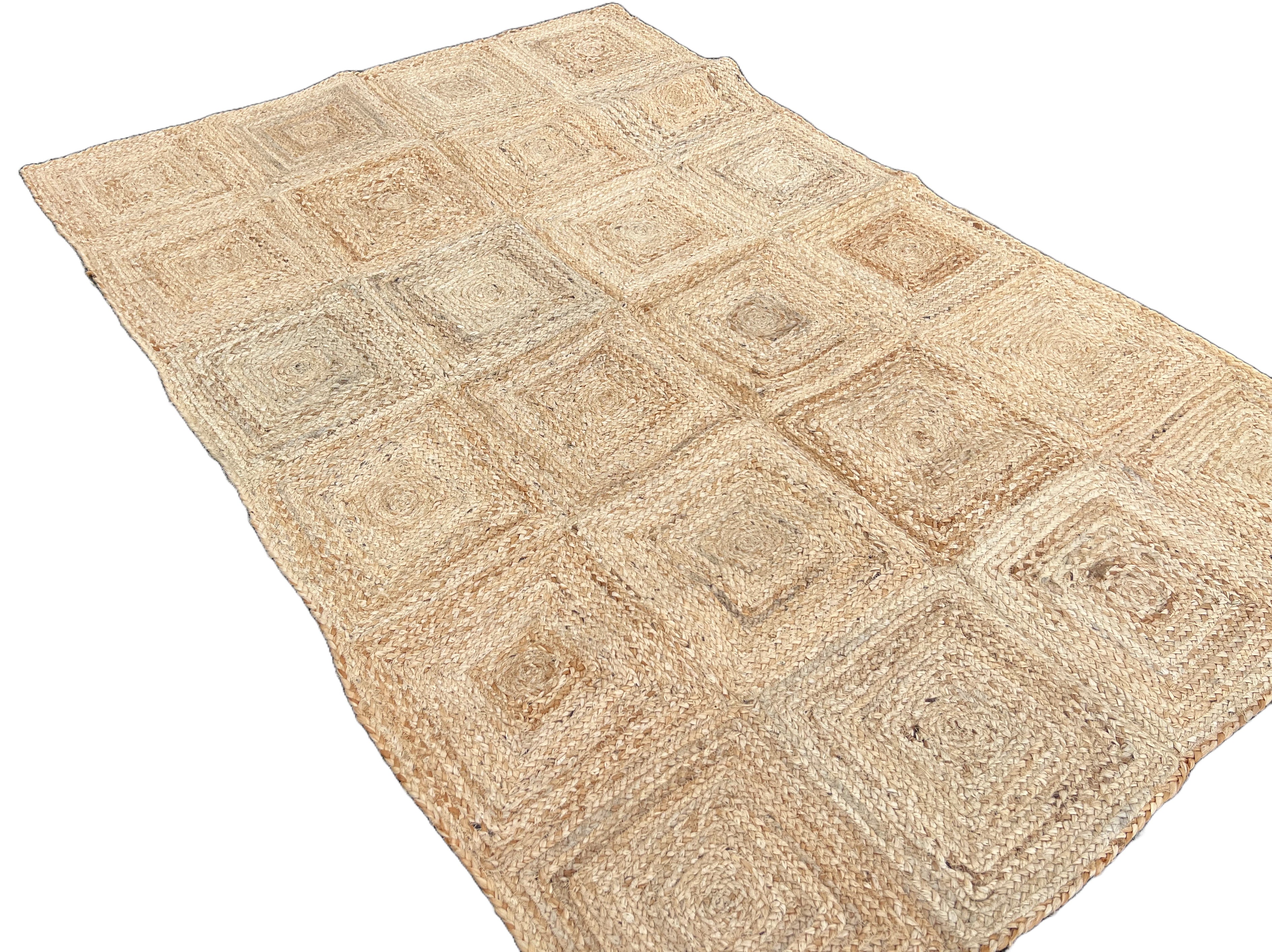 Modern Handmade Natural Jute Checker Board Rug Indian Dhurrie -8046