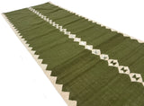 Modern Handmade New Zealand Wool Olive Green And Cream Diamond Runner-6841