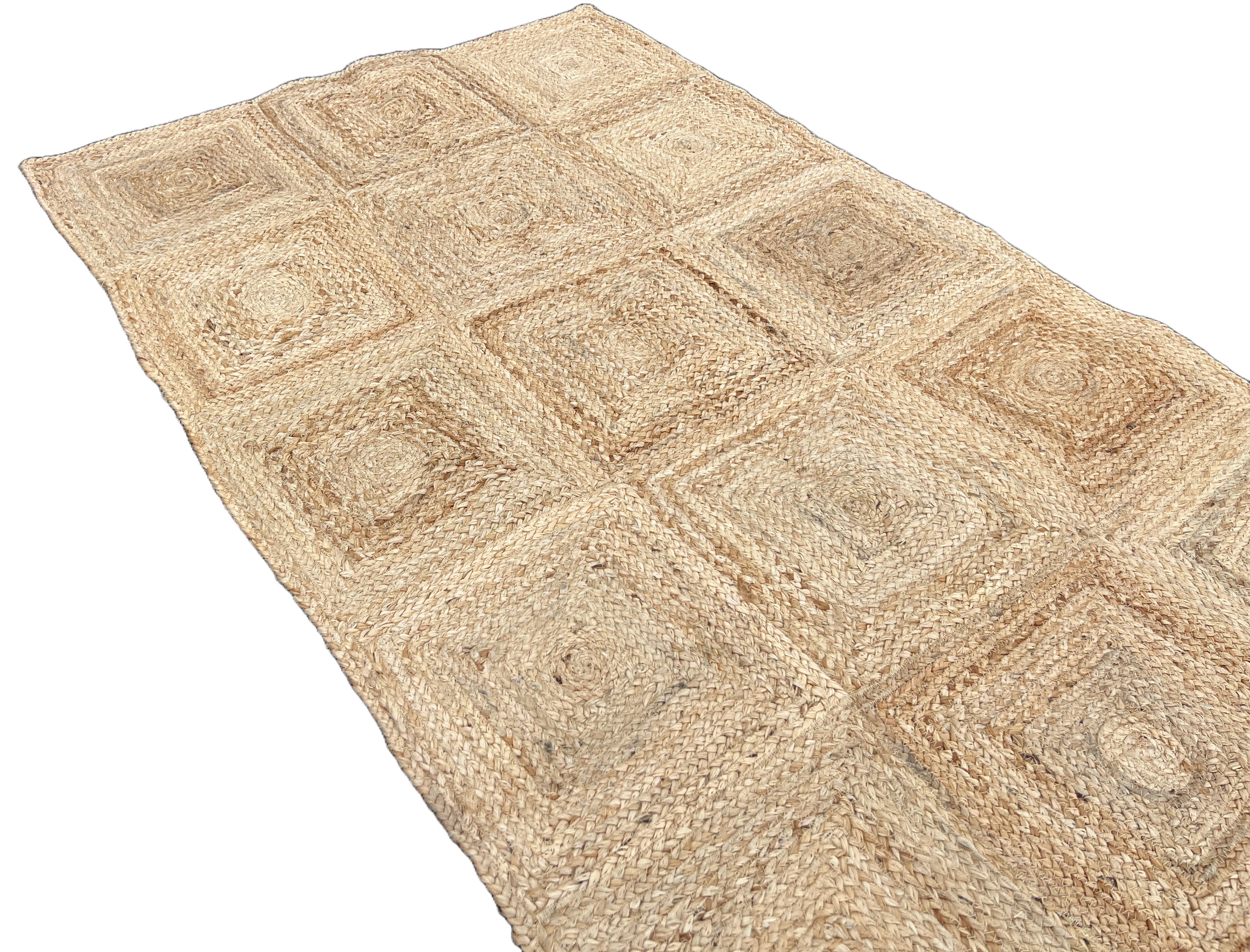 Modern Handmade Natural Jute Checker Board Rug Indian Dhurrie -8045