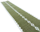 Modern Handmade New Zealand Wool Dark Olive Green And White Geometric Runner-6756