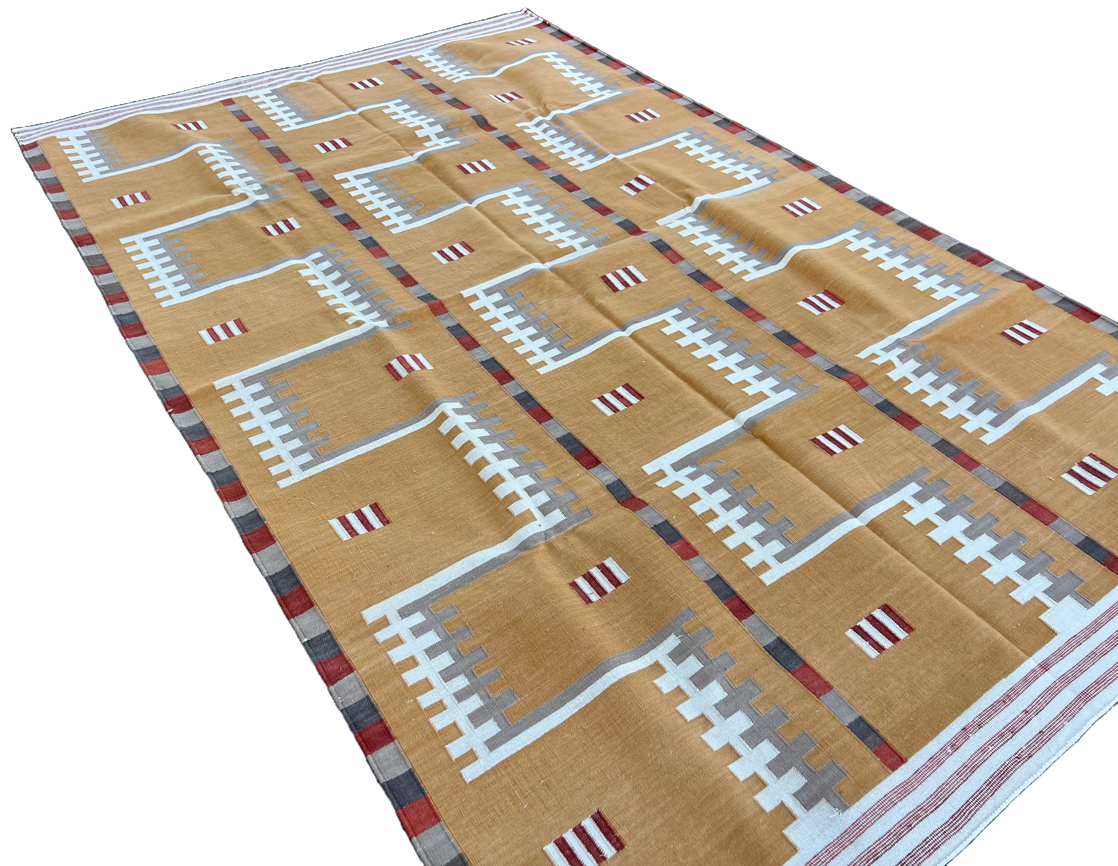 Modern Handmade Cotton Flat Weave Mustard Geometric Marianne Rug-6764