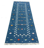 Modern Handmade Cotton Indigo Blue Shooting Star Dhurrie Runner-6815