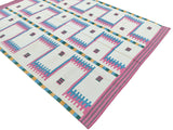 Modern Handmade Cotton Rug, 5x7 Pink And Cream Geometric Rug-6781