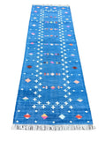 Modern Handmade Cotton Indigo Blue Shooting Star Dhurrie Runner-6772