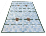 Modern Handmade Cotton Rug, 5'x8' Sky Blue, Sage Green And Cream Star And Dash Striped Rug-6811