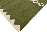 Modern Handmade New Zealand Wool Olive Green And Cream Diamond Runner-6841