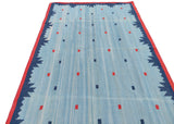 Modern Handmade Cotton Rug, 5x8 Sky And Navy Blue Red Border Geometric Diamond Rug-6775