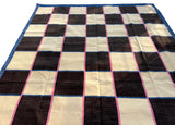 Modern Handmade Cotton Rug, 8'x8' Cream, Brown And Pink Checker Board Rug-6822