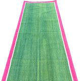 Modern Handmade Cotton Green, Cream And Raspberry Pink Empty Field Runner-6758