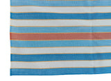 Modern Handmade Cotton Area Rug, Sky Blue, Red And Yellow Striped Indian Dhurrie -6783