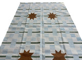 Modern Handmade Cotton Rug, 5'x8' Sky Blue, Sage Green And Cream Star And Dash Striped Rug-6825