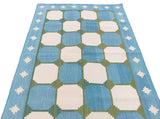 Modern Handmade Cotton Rug, 4x6 Sky Blue And Green Tile Swedish Rug-6782