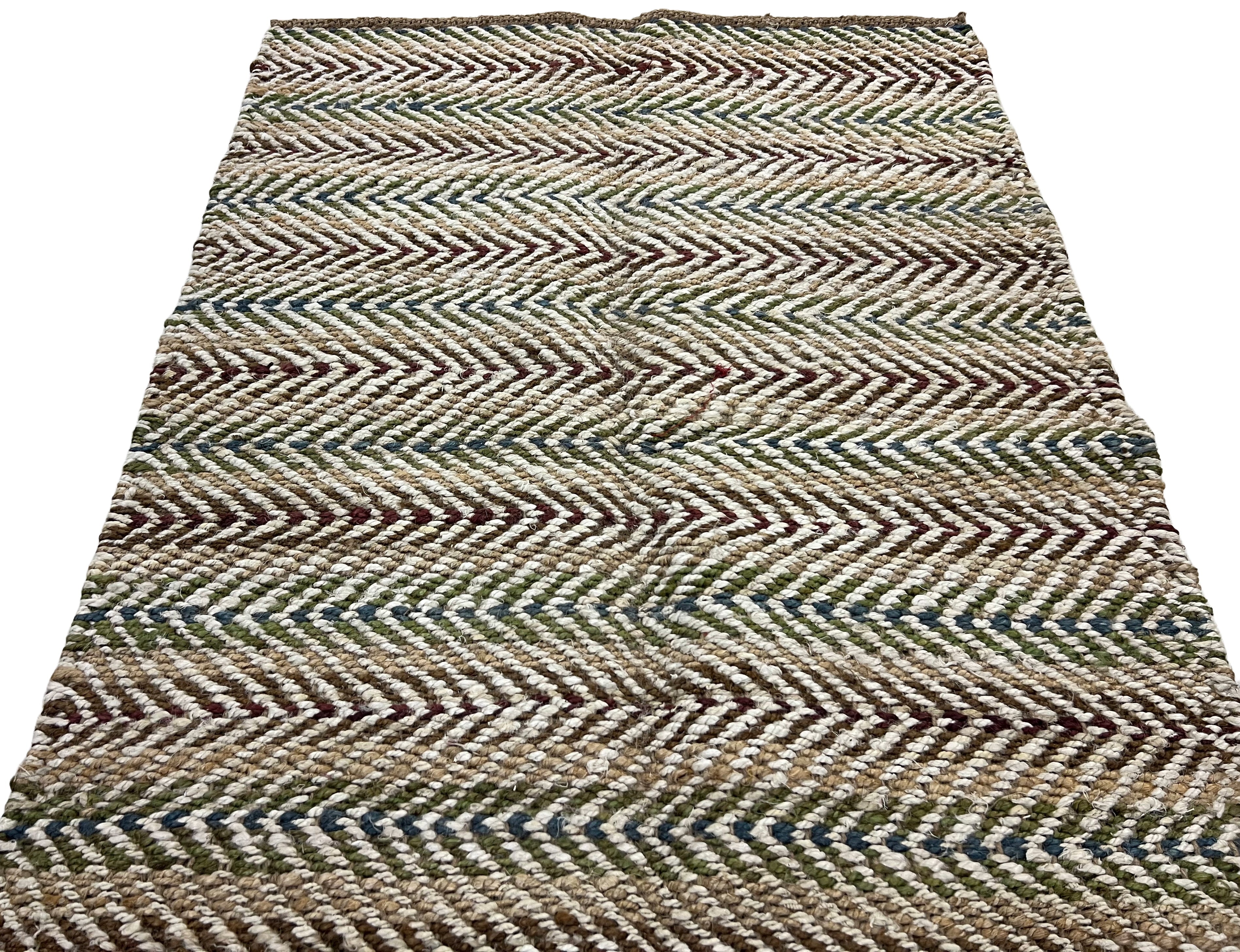 Modern Handwoven Natural Jute Multicolor Kilim Rug Indian Dhurrie -8050