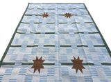 Modern Handmade Cotton Rug, 5'x8' Sky Blue, Sage Green And Cream Star And Dash Striped Rug-6811