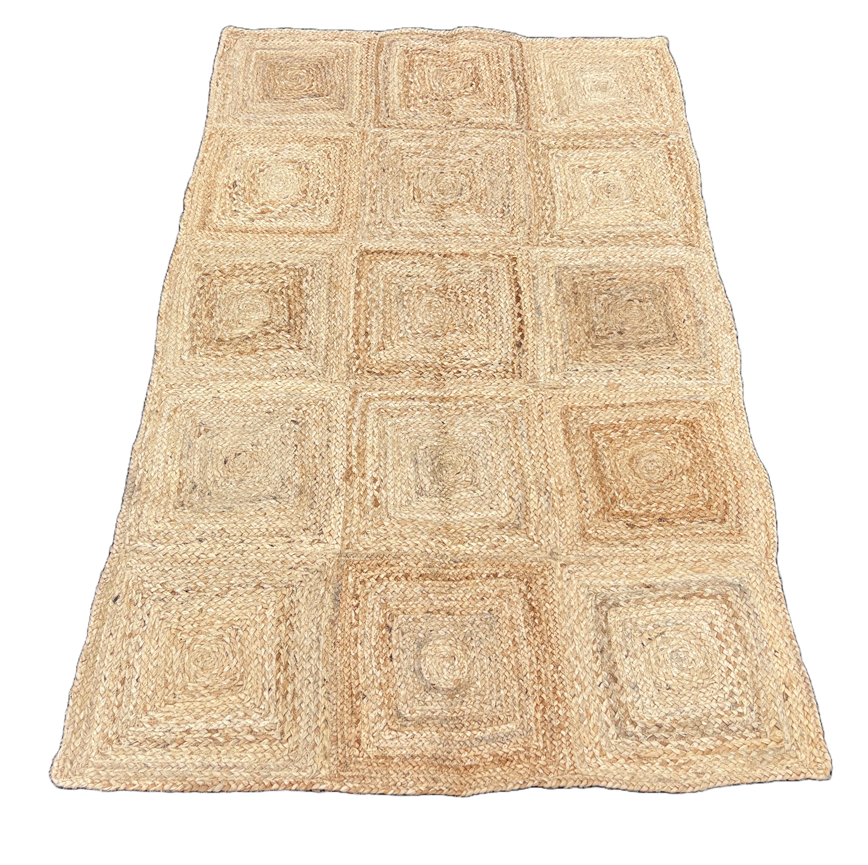 Modern Handmade Natural Jute Checker Board Rug Indian Dhurrie -8045