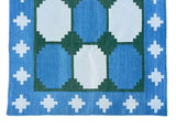 Modern Handmade Cotton Sky Blue, Cream And Green Tile Swedish Runner-6561