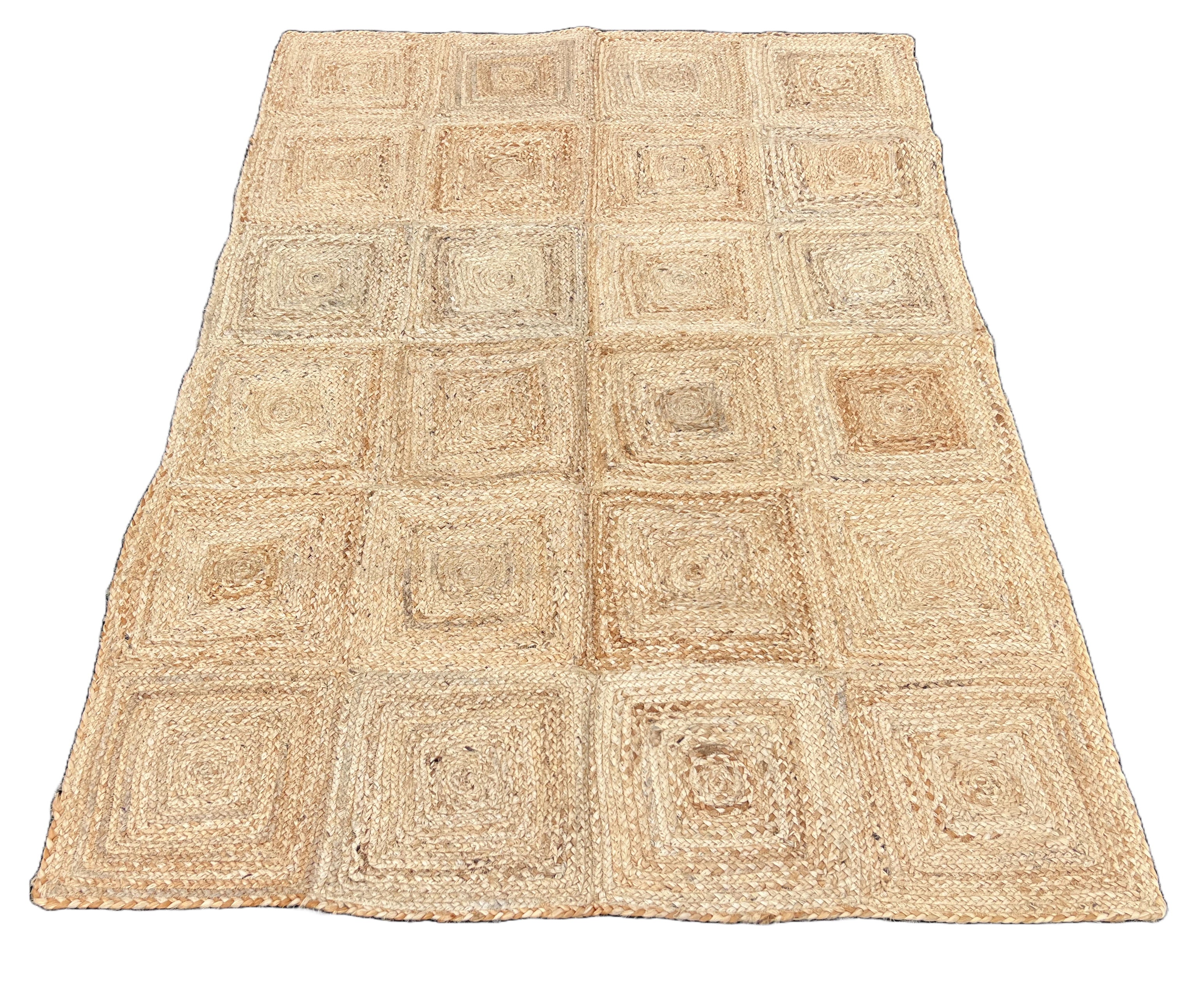 Modern Handmade Natural Jute Checker Board Rug Indian Dhurrie -8046