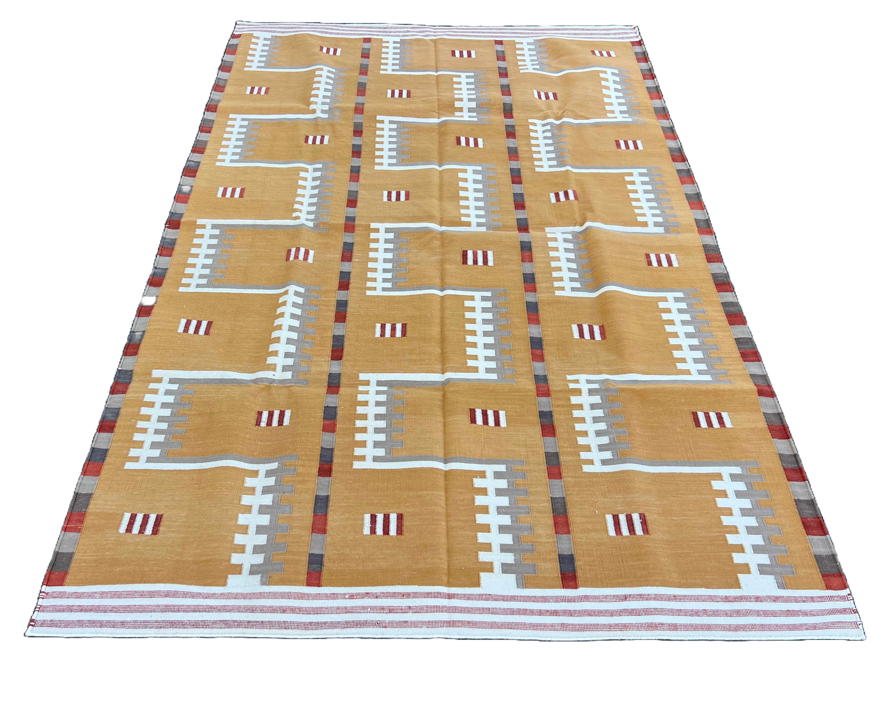 Modern Handmade Cotton Flat Weave Mustard Geometric Marianne Rug-6764