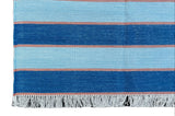 Modern Handmade Cotton Blue And Orange Striped Area Rug-6765