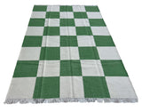 Modern Handmade New Zealand Wool Moss Green And Cream Checker Board Area Rug-6828