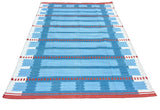 Modern Handmade Cotton Flat Weave Blue, Cream And Red Geometric Rug-6774