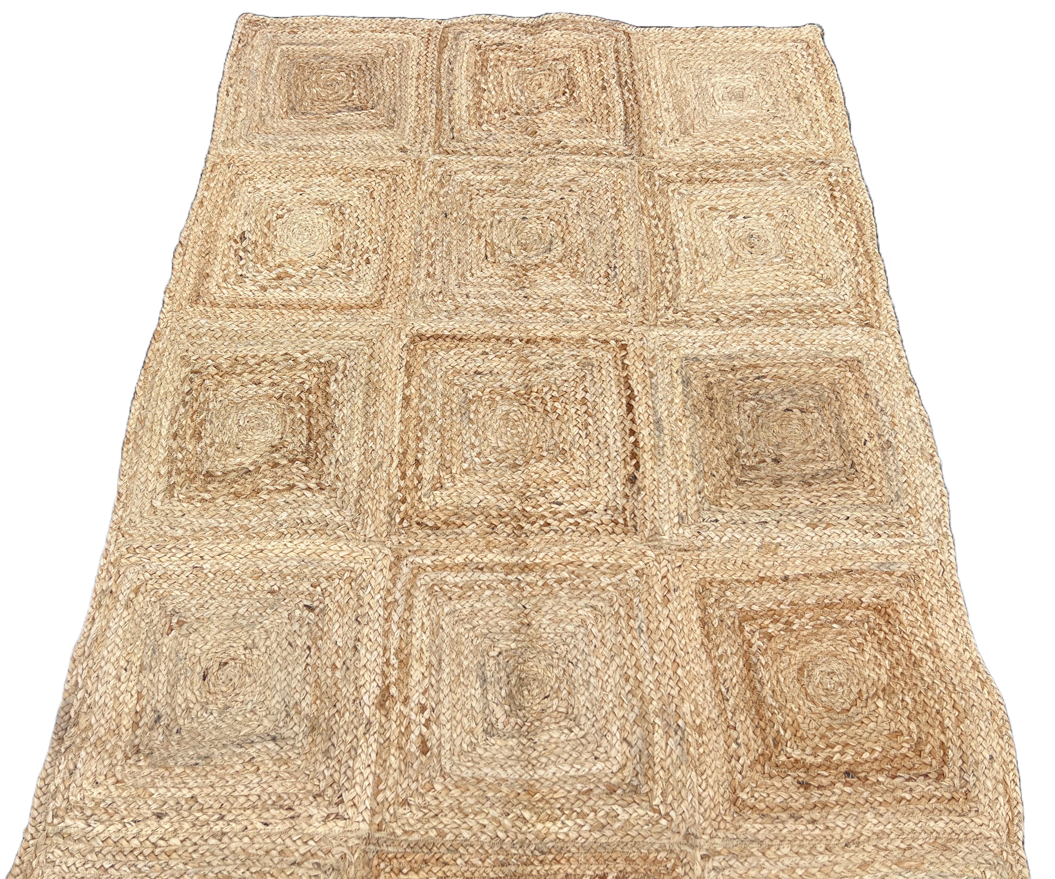 Modern Handmade Natural Jute Checker Board Rug Indian Dhurrie -8045