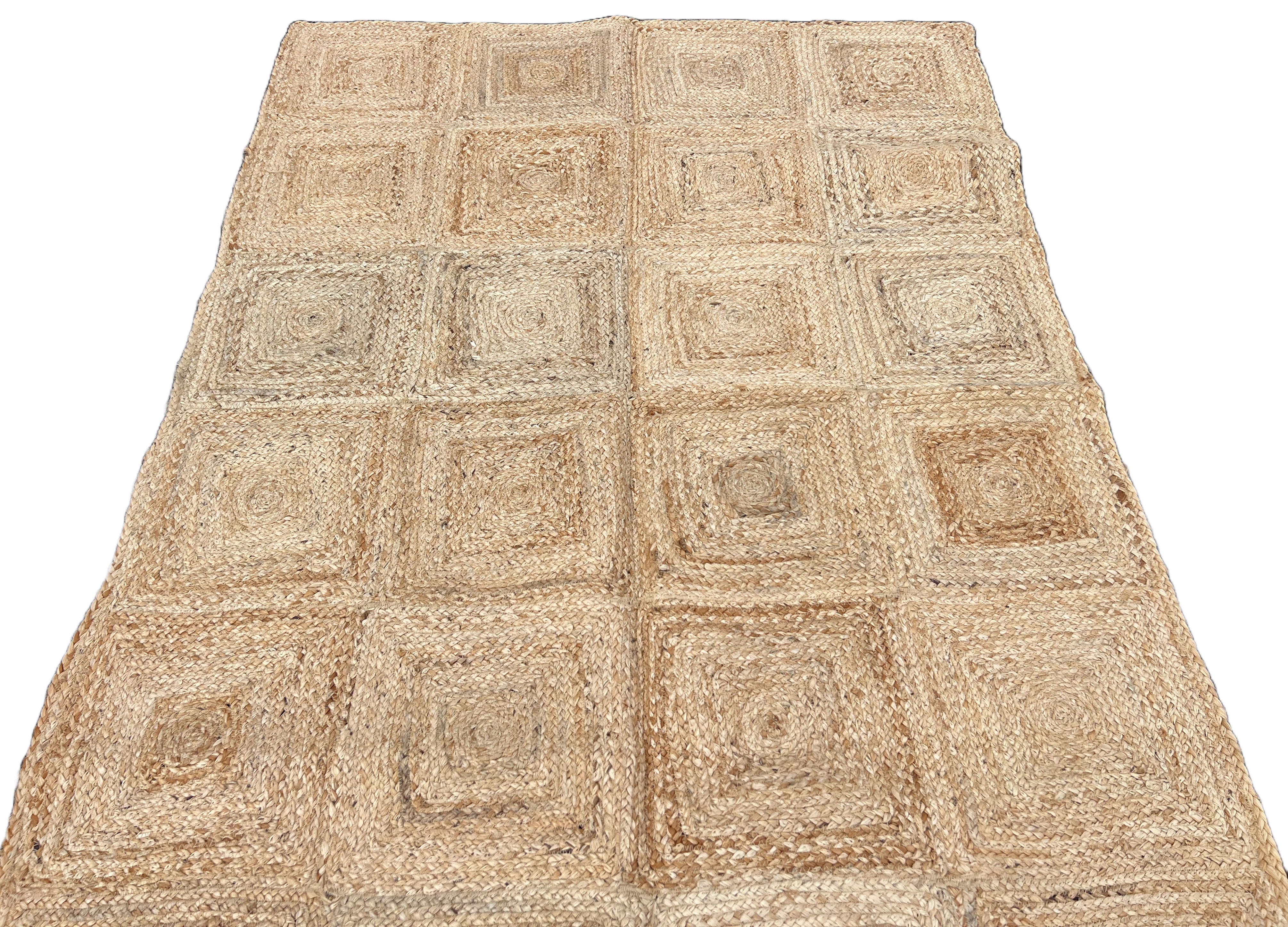Modern Handmade Natural Jute Checker Board Rug Indian Dhurrie -8046