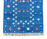 Modern Handmade Cotton Indigo Blue Shooting Star Dhurrie Runner-6772