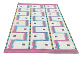 Modern Handmade Cotton Rug, 5x7 Pink And Cream Geometric Rug-6781