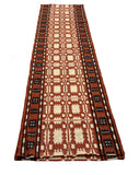 New Zealand Wool Cream, Terracotta And Brown 2.5x21.5 feet Geometric Runner