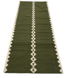 Modern Handmade New Zealand Wool Olive Green And Cream Diamond Runner-6841