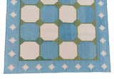 Modern Handmade Cotton Rug, 4x6 Sky Blue And Green Tile Swedish Rug-6782