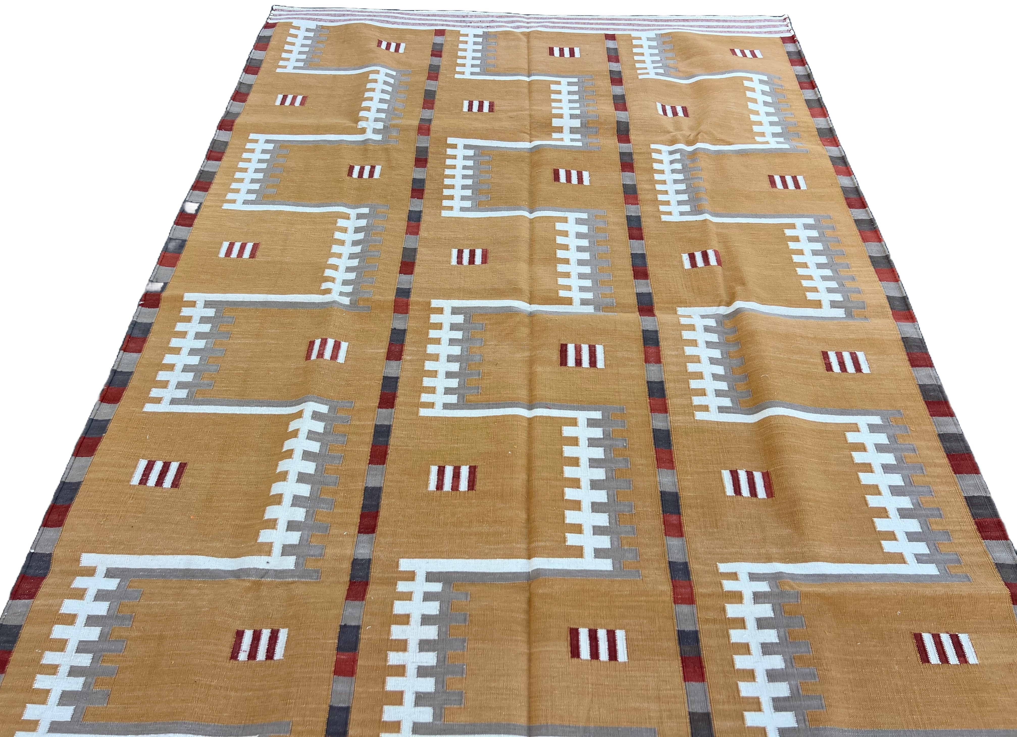 Modern Handmade Cotton Flat Weave Mustard Geometric Marianne Rug-6764