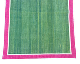 Modern Handmade Cotton Green, Cream And Raspberry Pink Empty Field Runner-6758