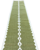 Modern Handmade New Zealand Wool Dark Olive Green And White Geometric Runner-6756