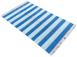 Modern Handmade Cotton Blue And Orange Striped Area Rug-6765