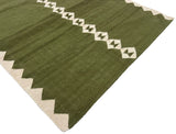 Modern Handmade New Zealand Wool Olive Green And Cream Diamond Runner-6841