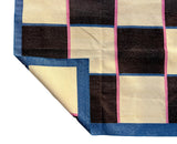 Modern Handmade Cotton Rug, 8'x8' Cream, Brown And Pink Checker Board Rug-6822
