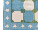 Modern Handmade Cotton Rug, 4x6 Sky Blue And Green Tile Swedish Rug-6782