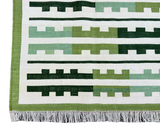 Modern Handmade Cotton Green And Cream Marianne Striped Rug-6757