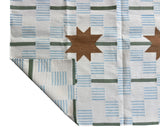Modern Handmade Cotton Rug, 5'x8' Sky Blue, Sage Green And Cream Star And Dash Striped Rug-6825
